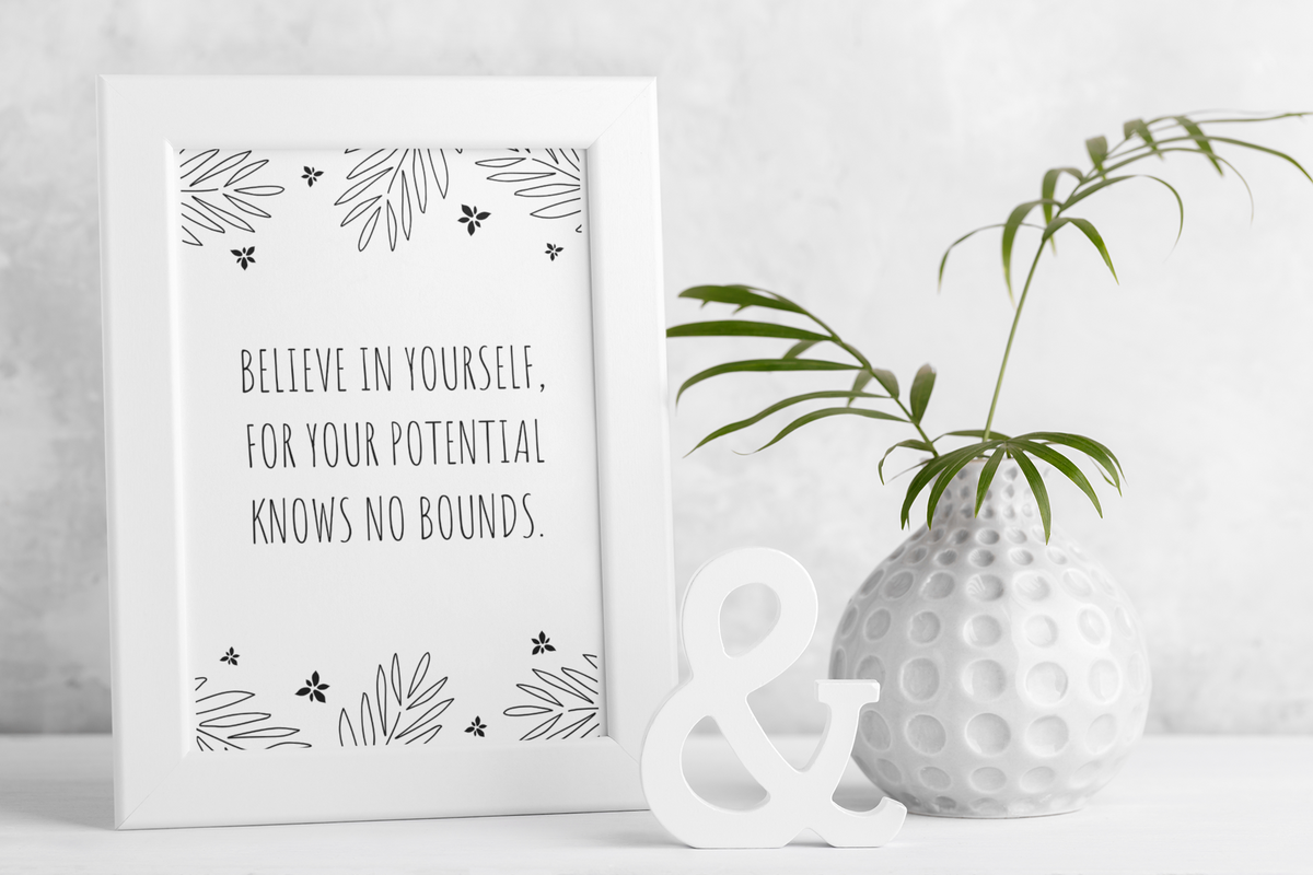 Wall of motivational paintings inspiring positivity and personal growth in interior decor
