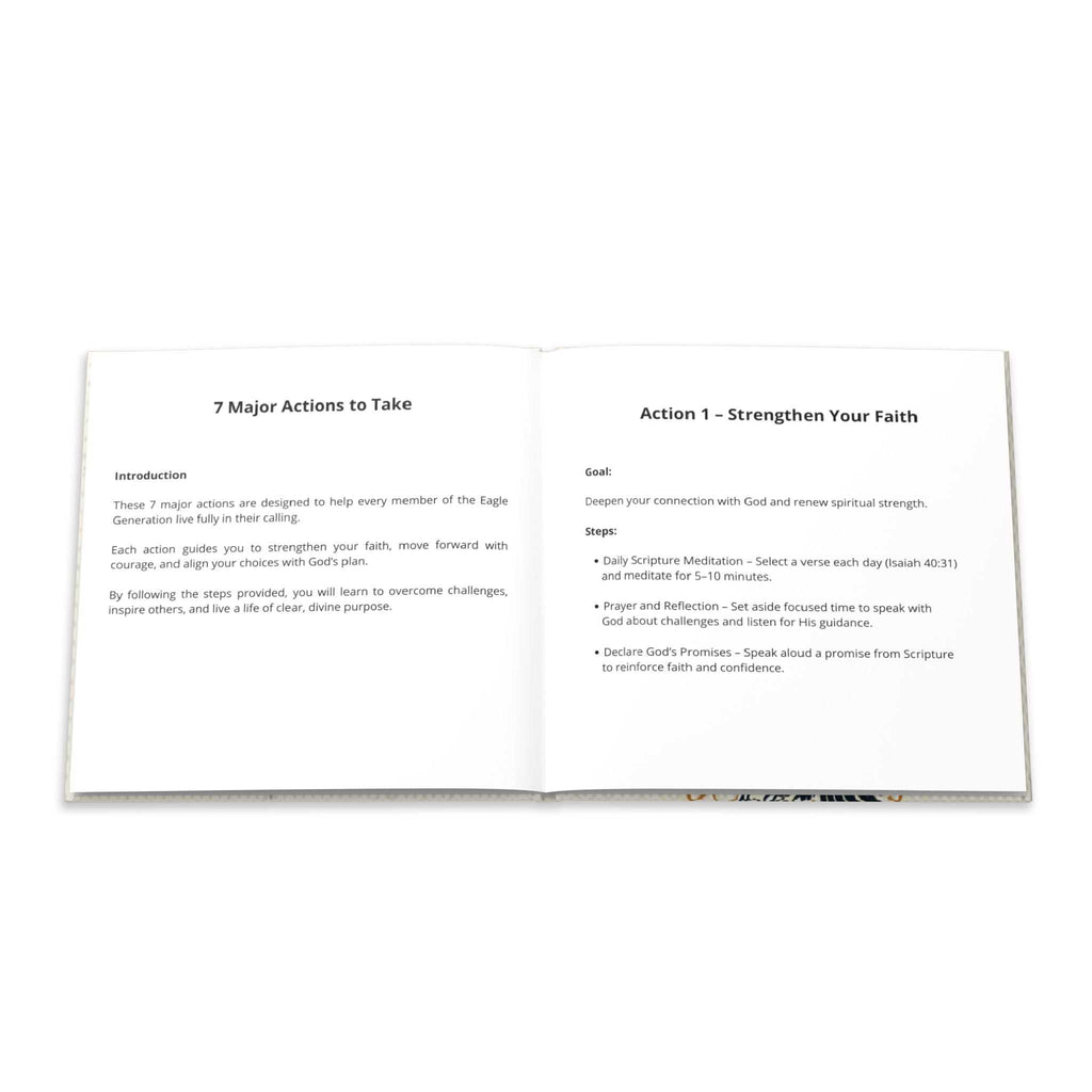 Professional-grade photo book titled The Spiritual Vision of Eagle Generation with glossy and matte finish options, archival-quality pages, and durable hardcover