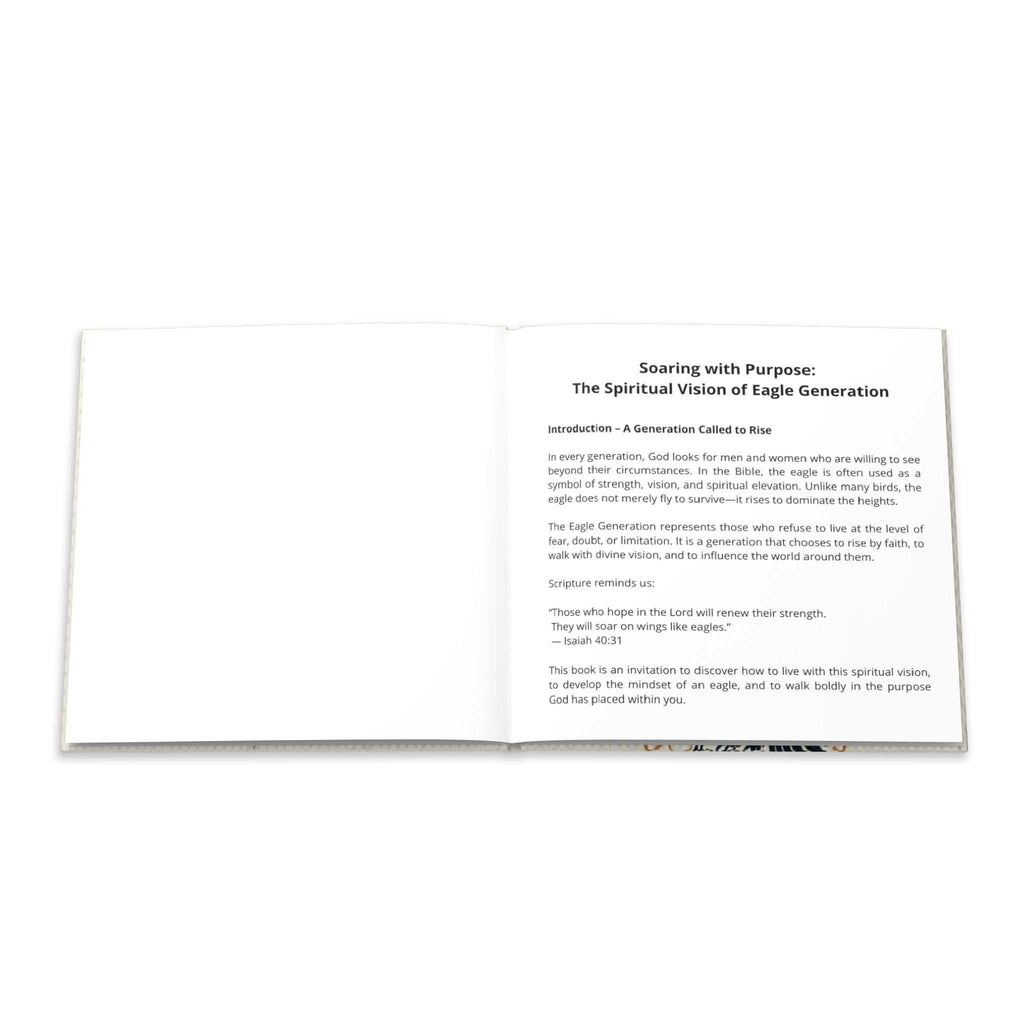 Professional-grade photo book titled The Spiritual Vision of Eagle Generation with durable hardcover and vivid full-color images