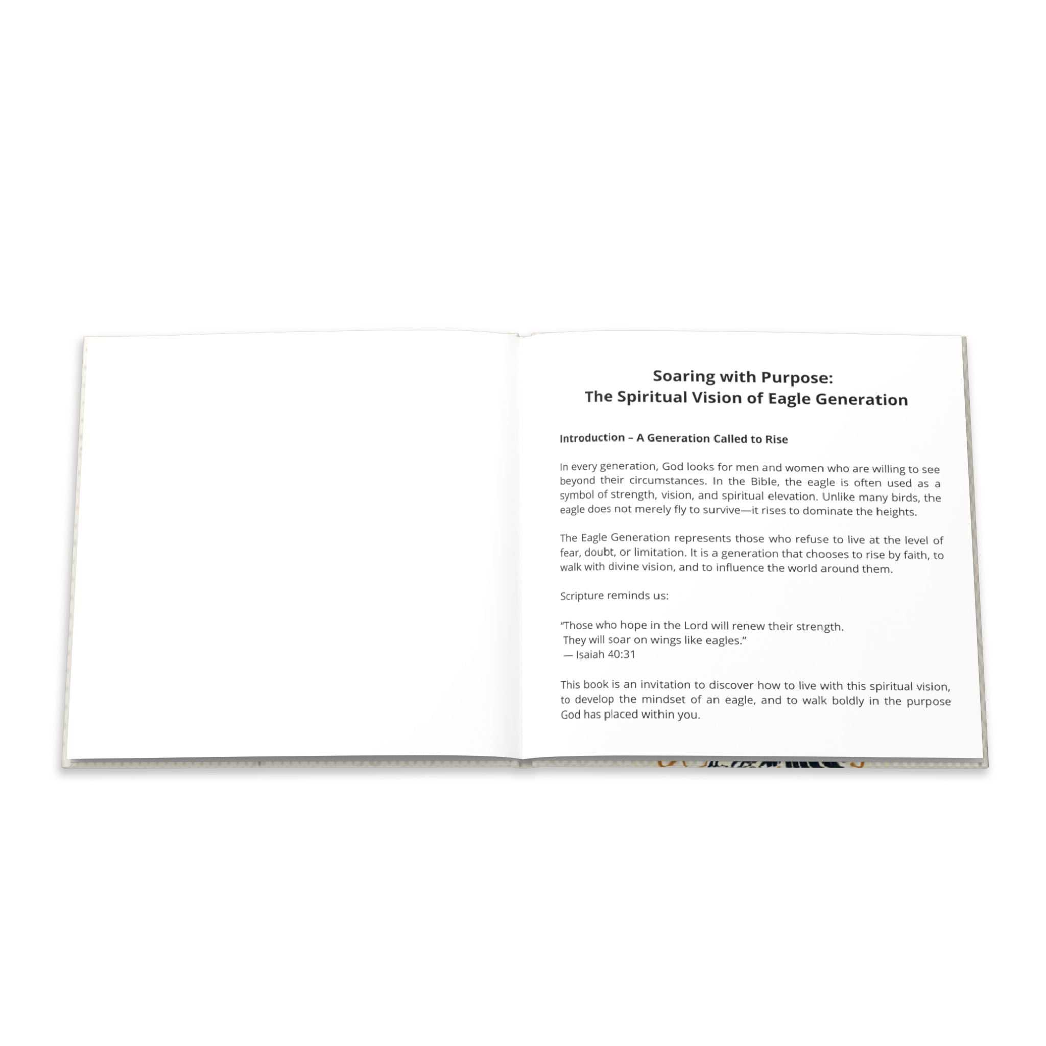 Professional-grade photo book titled The Spiritual Vision of Eagle Generation with durable hardcover and vivid full-color images