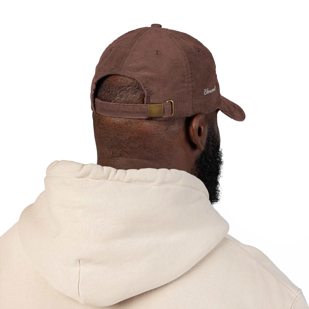 Blessed Vintage Cap made of 100% cotton corduroy with adjustable strap and embroidered eyelets for stylish faith-inspired wear