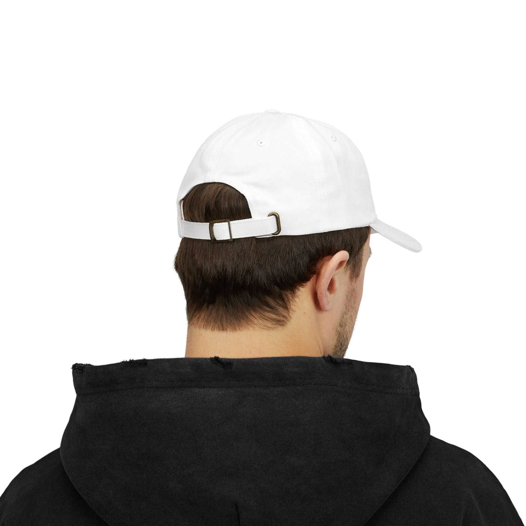 Back view of man wearing white God Bless America Cap