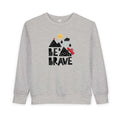 Be Brave toddler sweatshirt in gray with mountain and sun graphic