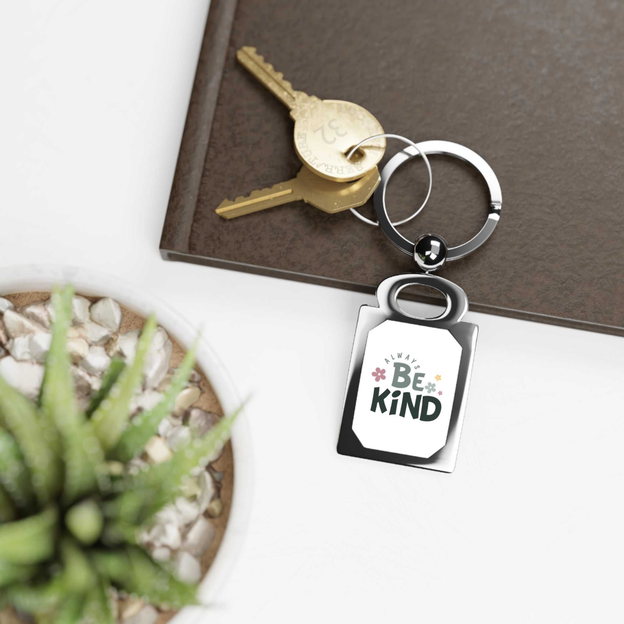 Be Kind Keyring with rectangular zinc alloy frame