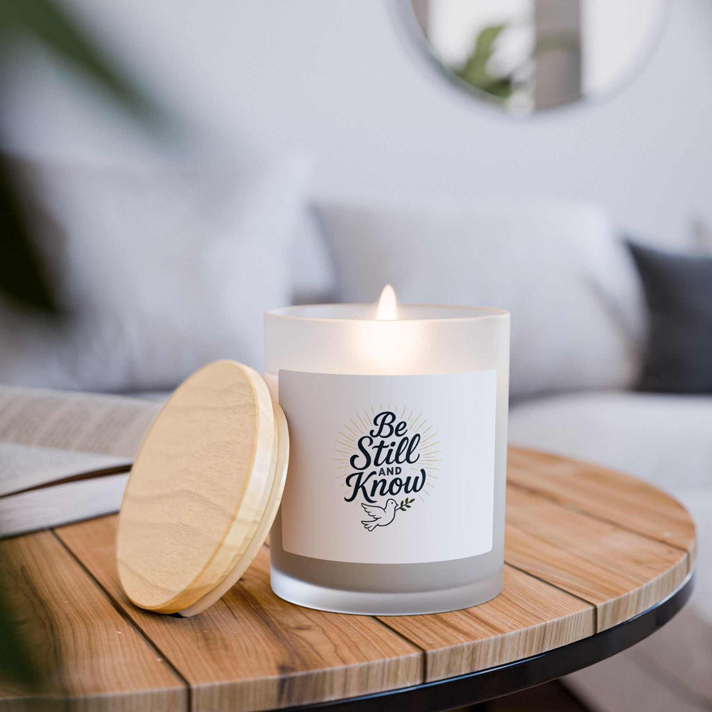 Be Still Glass Candle in frosted glass