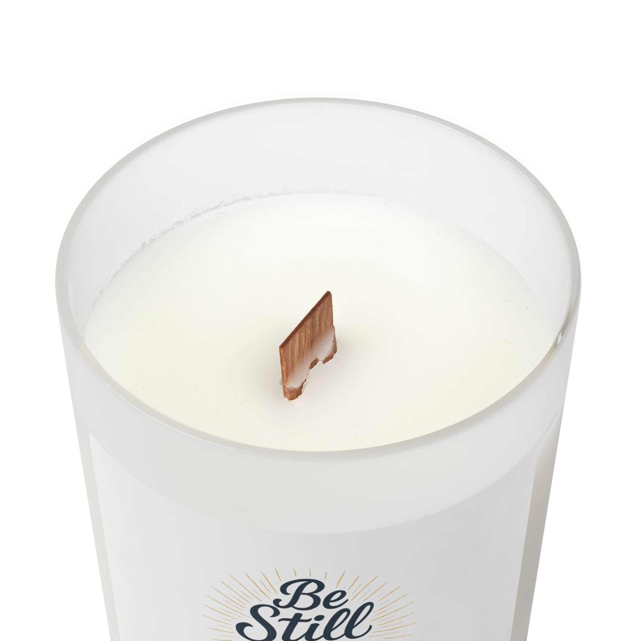 Be Still Glass Candle in frosted glass with natural off-white coconut soy wax