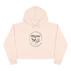 Beige Philippians 4:13 crop hoodie with Christ-themed design