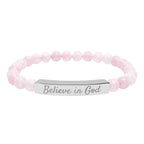 Close-up of a Believe in God bracelet made of 316L surgical grade stainless steel, symbolizing faith and devotion