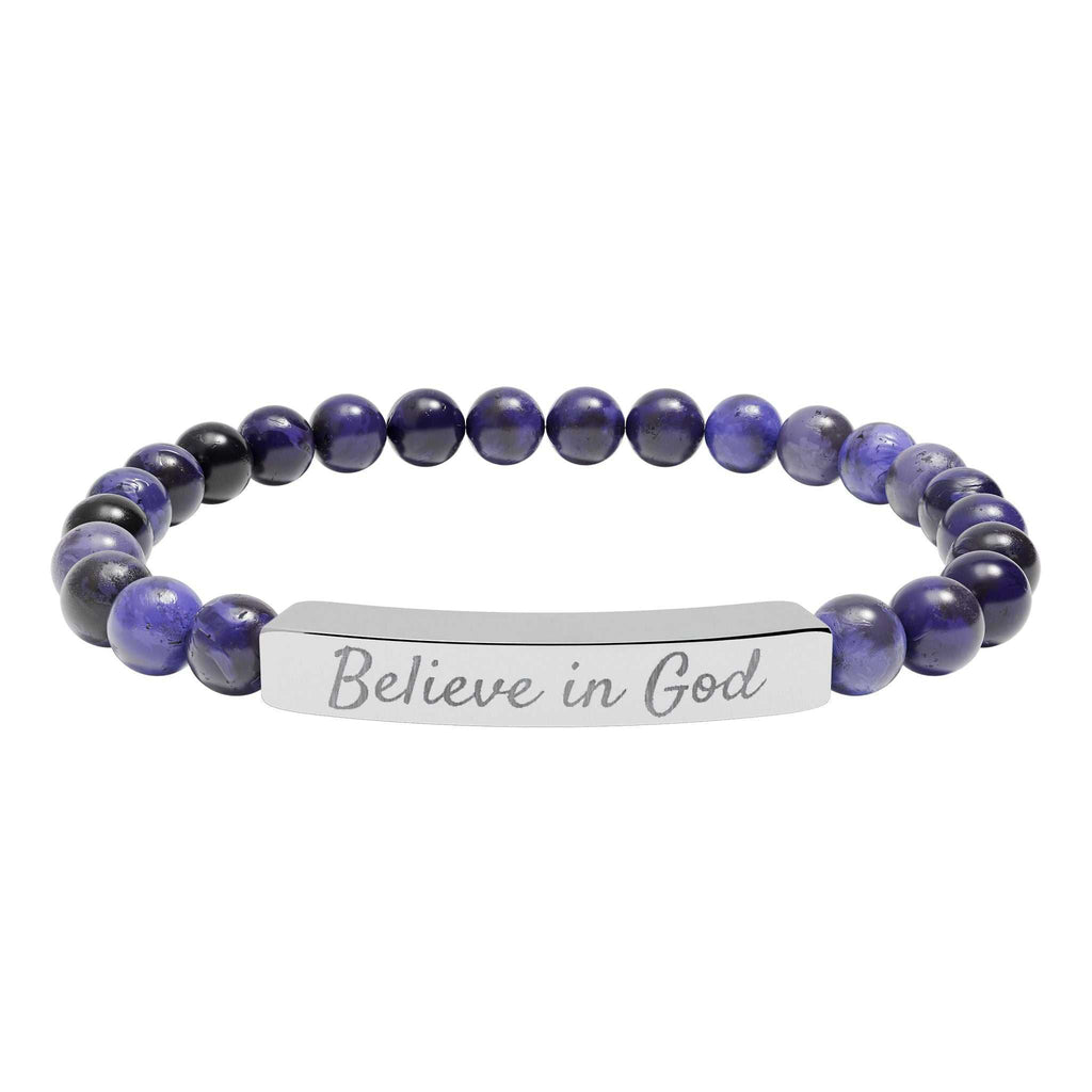 Close-up of Believe in God Bracelet made of 316L stainless steel, symbolizing faith and devotion