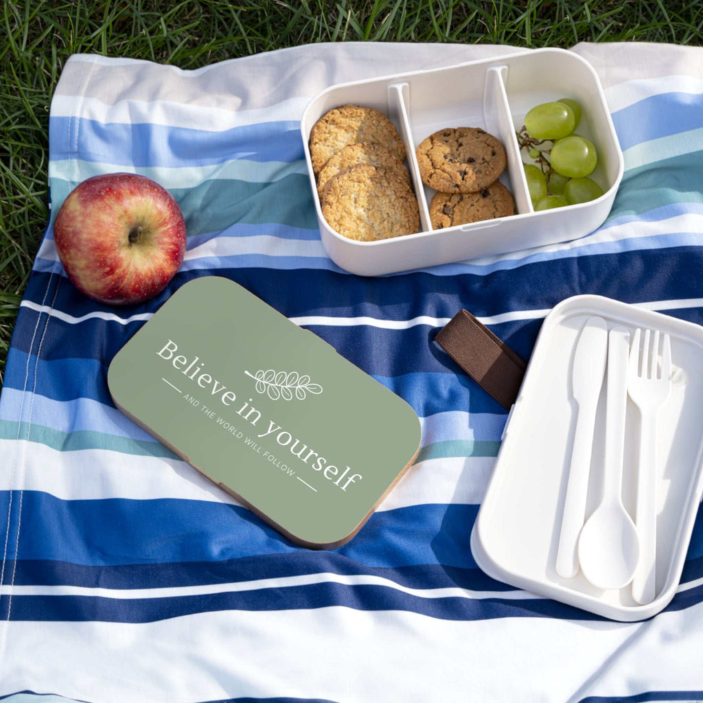 Bento lunch box with wooden lid