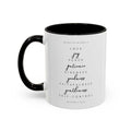 Bible quote mug with black handle and interior featuring Galatians 5:22