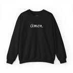 Black Amen sweatshirt with white text, classic fit, cotton-polyester blend for comfort and warmth