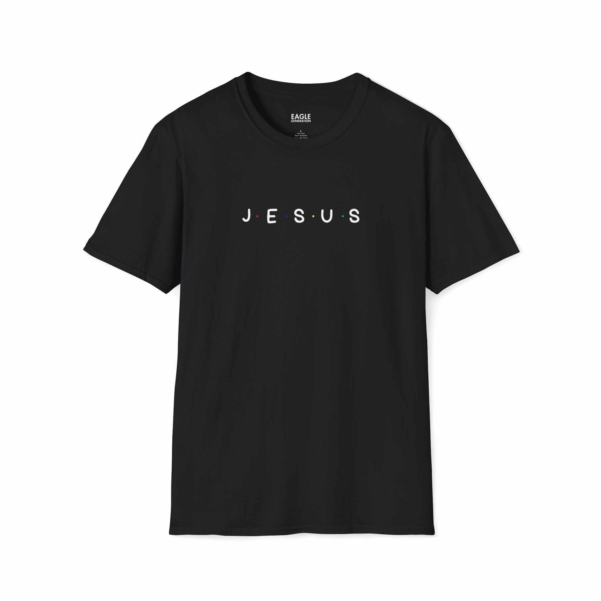 Black Jesus T-shirt with classic fit and bold faith message in white letters