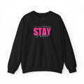 Black sweatshirt with pink and white "Stay Positive" motivational text design