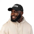 Black Vintage Corduroy Cap with embroidered "Blessed" text