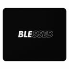 Black mouse pad with "BLESSED" text in white
