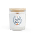 Bless Our Home natural soy candle with wooden wick in frosted glass vessel and maple lid