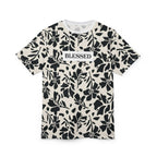 Blessed Floral Pattern T-Shirt with black floral print and "BLESSED" text