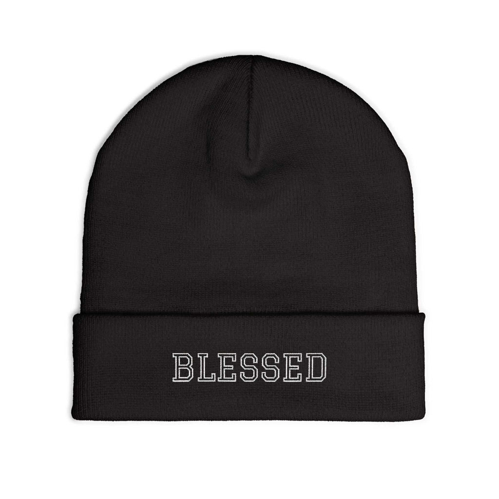 Cozy Blessed Knit Beanie made of cotton blend with form-fitting shape and faith-inspired design