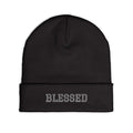 Cozy Blessed Knit Beanie made of cotton blend with form-fitting shape and faith-inspired design