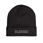 Cozy Blessed Knit Beanie made of cotton blend with form-fitting shape and faith-inspired design