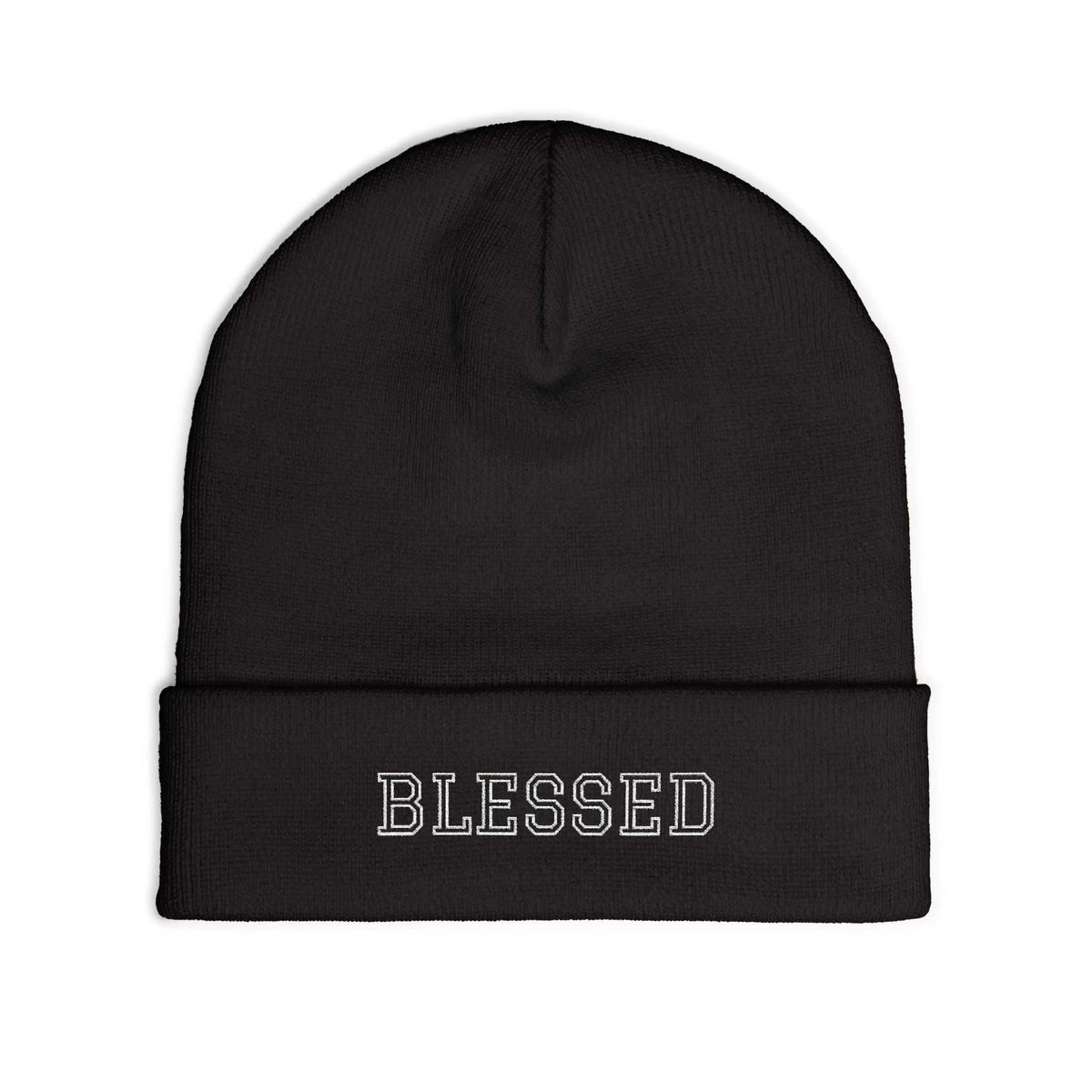 Cozy Blessed Knit Beanie made of cotton blend with form-fitting shape and faith-inspired design