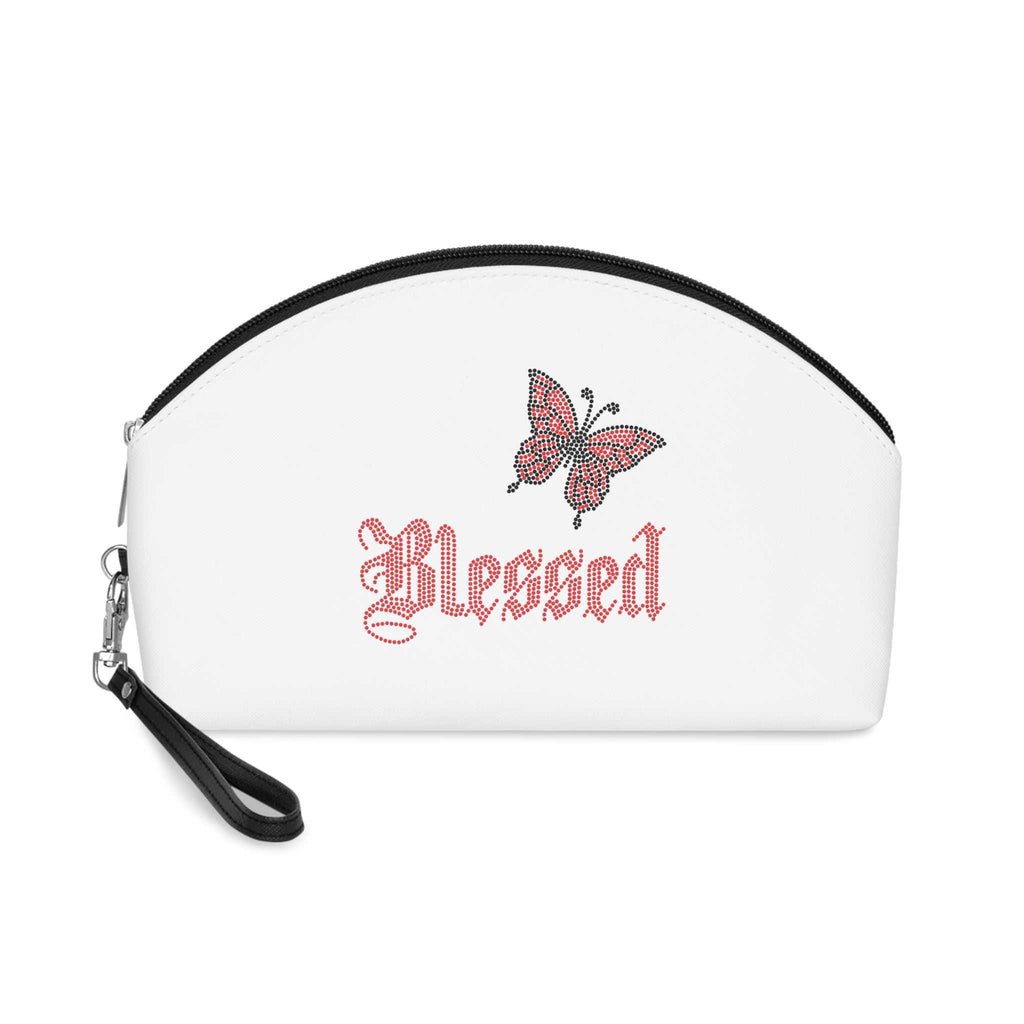 Stylish Blessed Makeup Bag in faux leather with faith-based design and detachable strap