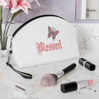 Stylish Blessed Makeup Bag with faith-based design in compact curved shape