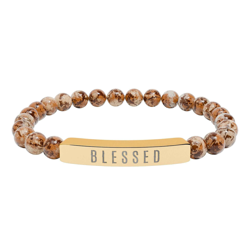 Elegant blessed stretch bar bracelet made of surgical grade stainless steel