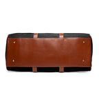 Bottom view of Faith Hope Love travel bag with brown PU leather base and gold-colored metal feet