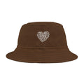 Brown Christian bucket hat with "Faith Hope Love" heart design