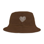 Brown Christian bucket hat with "Faith Hope Love" heart design