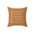 Brown Dream Pillow with motivational words determination, resilience, empowerment, ambition, and motivation printed on soft polyester cover