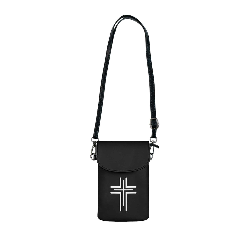 Christian Cell Phone Wallet in faux leather with adjustable strap and card slots