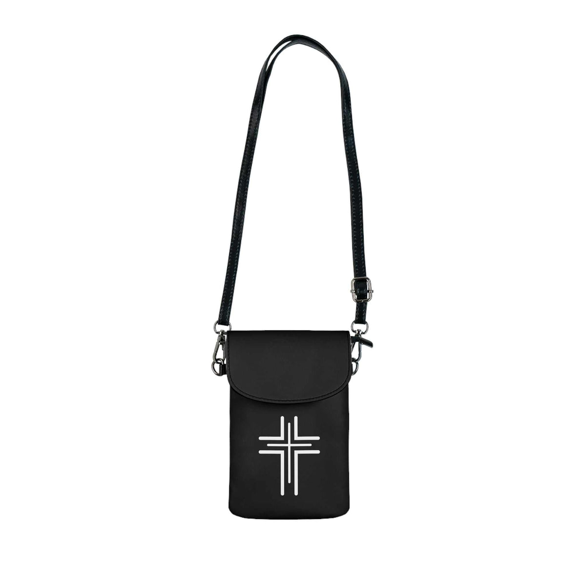Christian Cell Phone Wallet in faux leather with adjustable strap and card slots