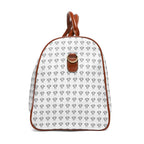 Christian Cross travel bag with brown PU leather handles and white cross pattern design
