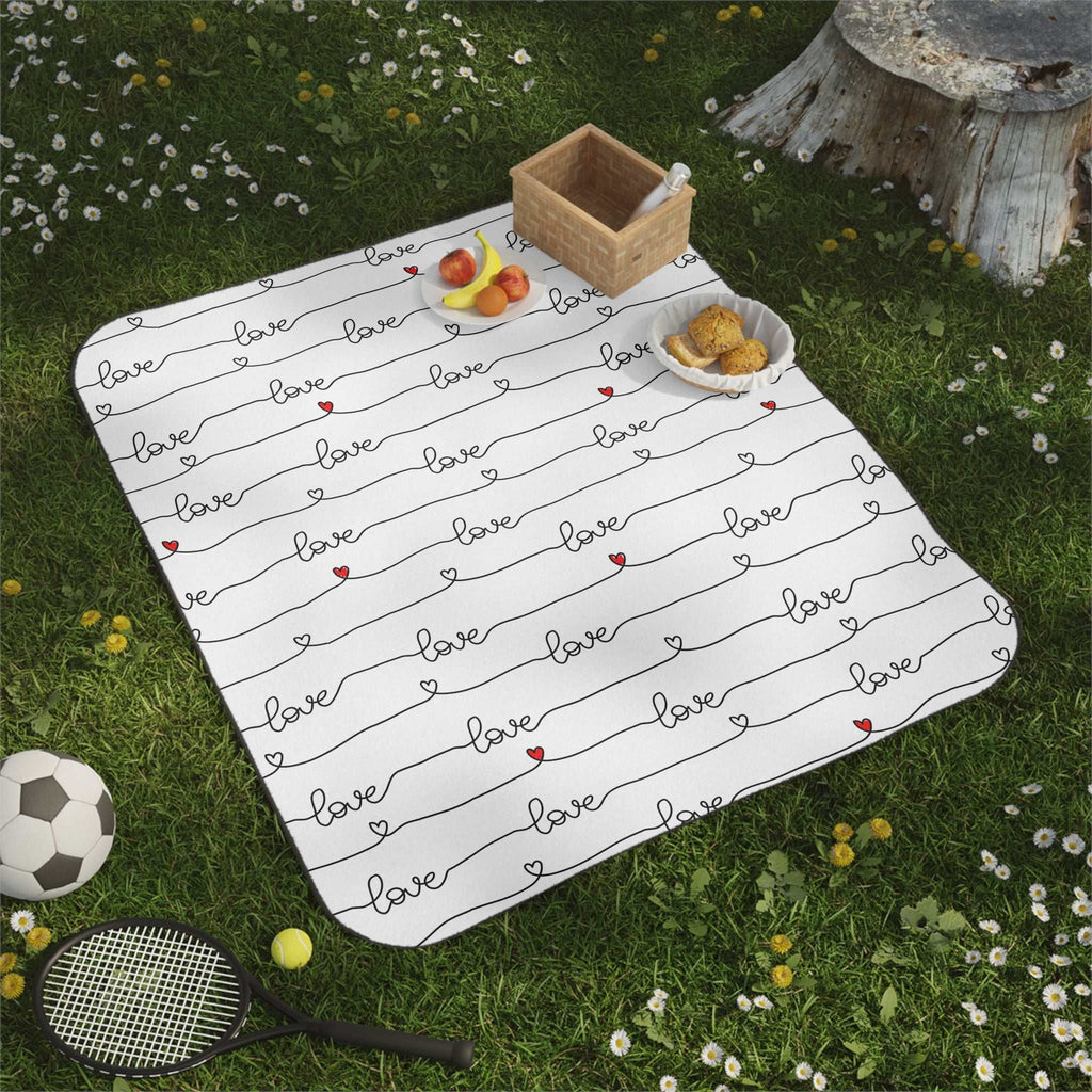 Christian picnic blanket with love script design