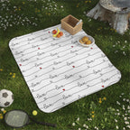 Christian picnic blanket with love script design