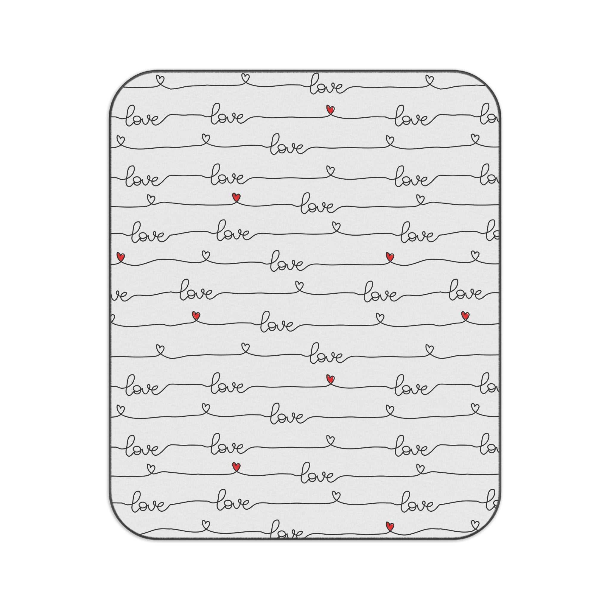 Christian picnic blanket with love text and hearts
