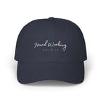 Colossians 3:23 navy dad cap with Hard Working embroidery