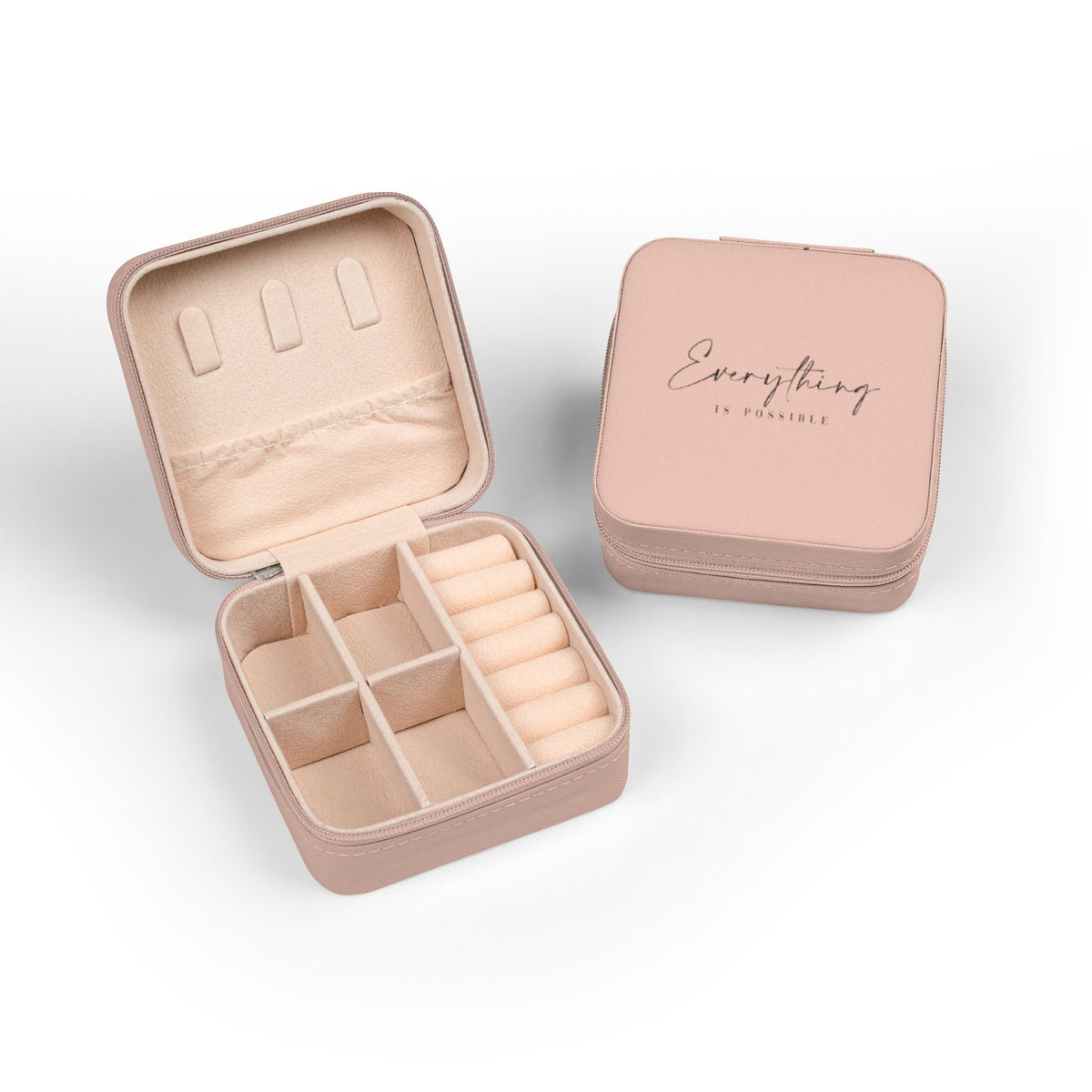 Compact motivational travel jewelry case with plush interior