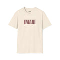Imani T-shirt in cream color with bold lettering, made of 100% cotton, classic fit, tear-away label.