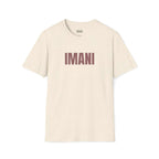Imani T-shirt in cream color with bold lettering, made of 100% cotton, classic fit, tear-away label.
