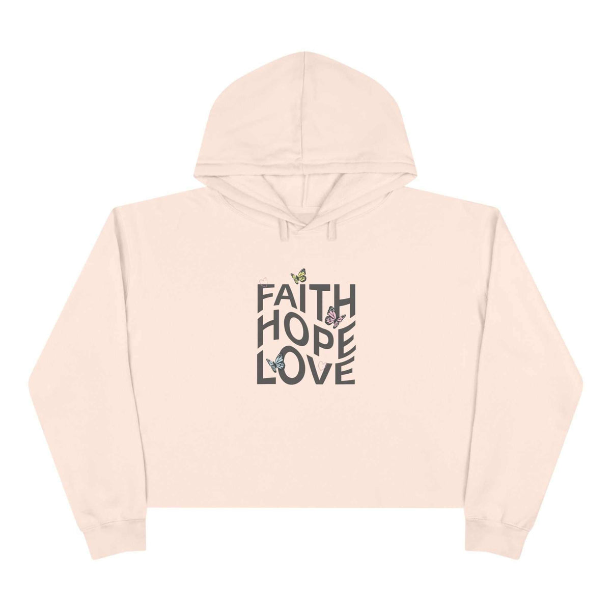 Cream Faith Hope Love crop hoodie with butterflies