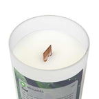 Divine Message glass candle with coconut soy wax, wooden wick, frosted glass and maple lid, natural off-white color, 50-hour burn time
