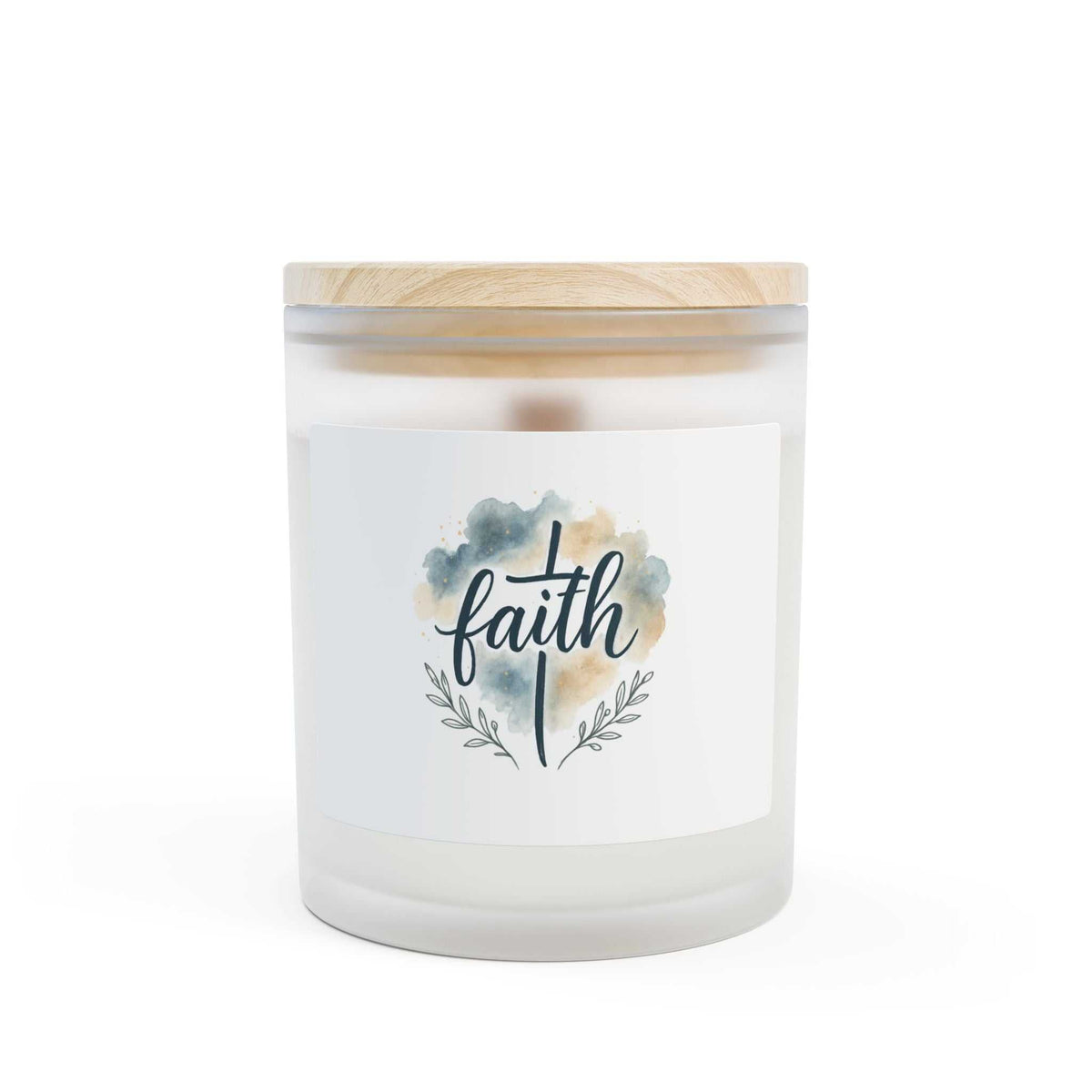 Faith Glass Candle in frosted glass with wooden lid