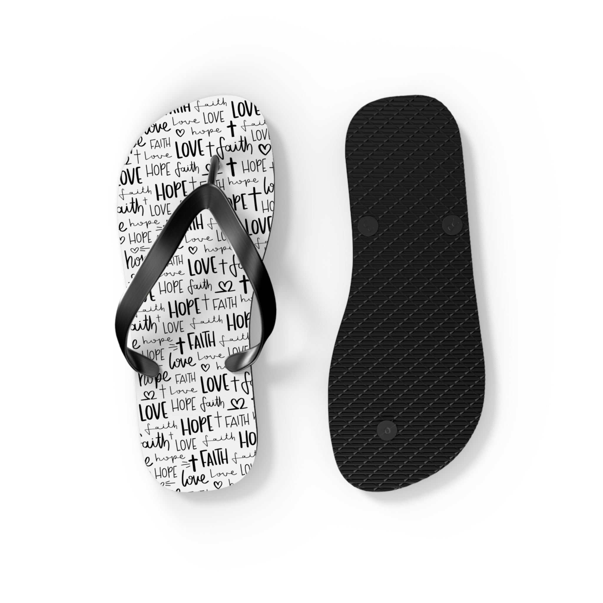 Faith Hope Love Flip Flops with black straps