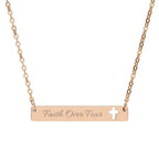 Faith Over Fear Necklace rose gold stainless steel bar with cutout cross