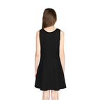 back view of black sleeveless sundress on girl with a-line mid-length cut