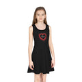 Black sleeveless sundress with red heart and "Love" text, mid-length A-line design for girls